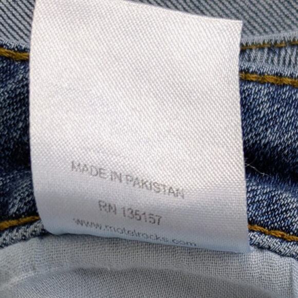 Motel Denim Jeans M Blue Split Hem Straight Leg Medium Wash Stretch Zipper Fly - Picture 9 of 11